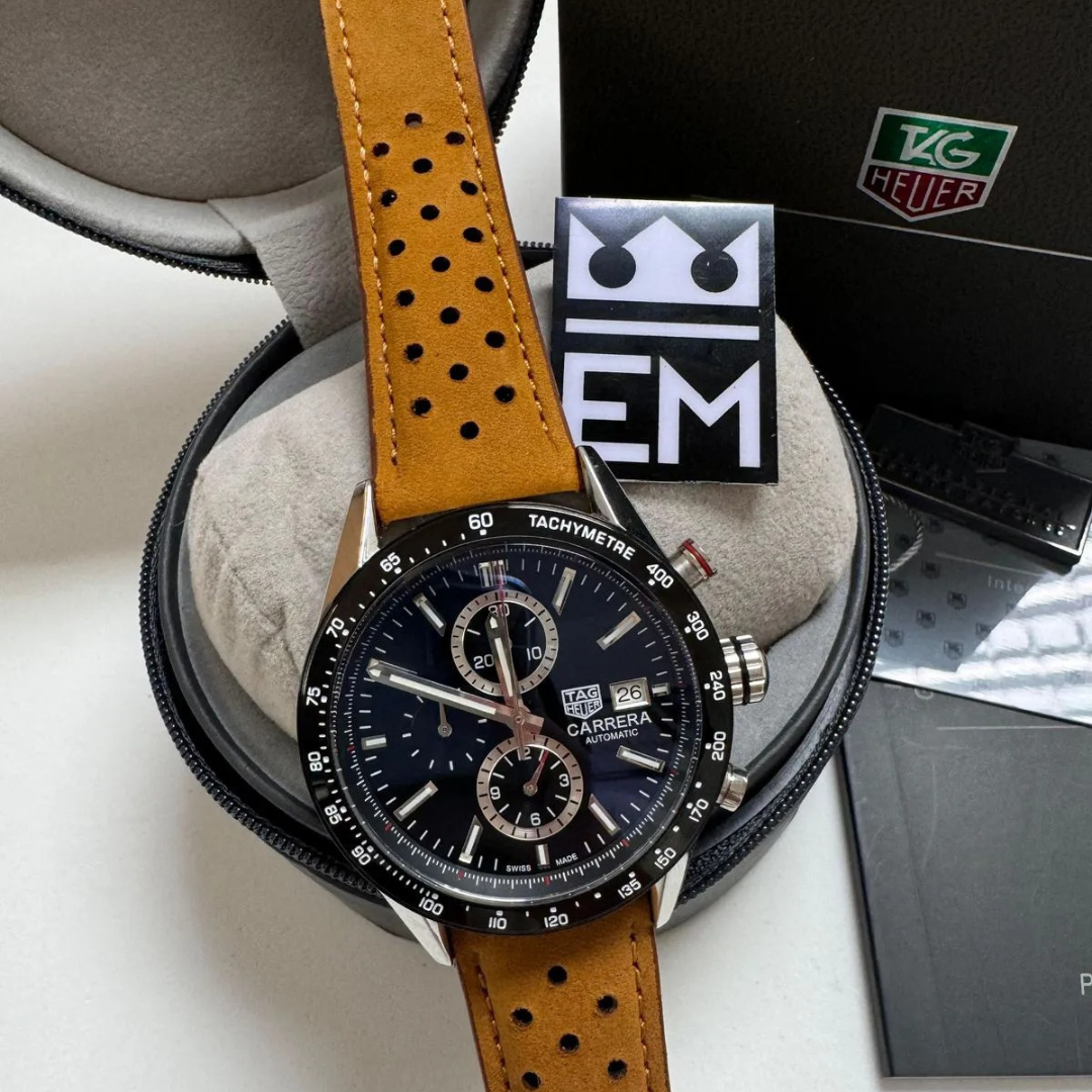 TAG Heuer Carrera Chronograph Black – Automatic | Suede Leather Strap